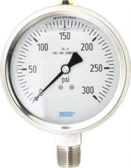 Wika - 4" Dial, 1/2 Thread, 0-300 Scale Range, Pressure Gauge - Lower Connection Mount, Accurate to 1% of Scale - Americas Industrial Supply