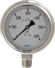 Wika - 4" Dial, 1/2 Thread, 0-600 Scale Range, Pressure Gauge - Lower Connection Mount, Accurate to 1% of Scale - Americas Industrial Supply