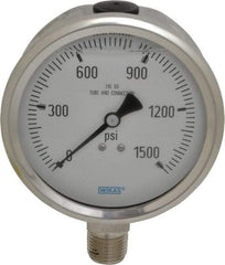 Wika - 4" Dial, 1/2 Thread, 0-1,500 Scale Range, Pressure Gauge - Lower Connection Mount, Accurate to 1% of Scale - Americas Industrial Supply