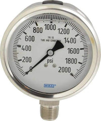 Wika - 4" Dial, 1/2 Thread, 0-2,000 Scale Range, Pressure Gauge - Lower Connection Mount, Accurate to 1% of Scale - Americas Industrial Supply