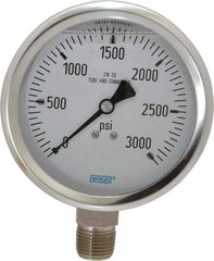 Wika - 4" Dial, 1/2 Thread, 0-3,000 Scale Range, Pressure Gauge - Lower Connection Mount, Accurate to 1% of Scale - Americas Industrial Supply