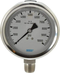 Wika - 4" Dial, 1/2 Thread, 0-10,000 Scale Range, Pressure Gauge - Lower Connection Mount, Accurate to 1% of Scale - Americas Industrial Supply