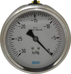 Wika - 4" Dial, 1/2 Thread, 30-0 Scale Range, Pressure Gauge - Lower Back Connection Mount, Accurate to 1% of Scale - Americas Industrial Supply