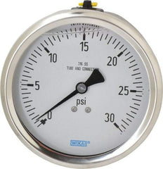 Wika - 4" Dial, 1/2 Thread, 0-30 Scale Range, Pressure Gauge - Lower Back Connection Mount, Accurate to 1% of Scale - Americas Industrial Supply