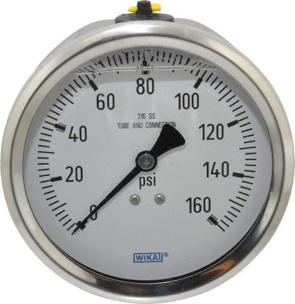 Wika - 4" Dial, 1/2 Thread, 0-160 Scale Range, Pressure Gauge - Lower Back Connection Mount, Accurate to 1% of Scale - Americas Industrial Supply