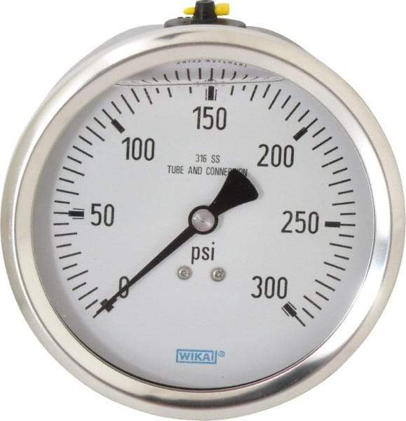 Wika - 4" Dial, 1/2 Thread, 0-300 Scale Range, Pressure Gauge - Lower Back Connection Mount, Accurate to 1% of Scale - Americas Industrial Supply