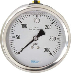 Wika - 4" Dial, 1/2 Thread, 0-300 Scale Range, Pressure Gauge - Lower Back Connection Mount, Accurate to 1% of Scale - Americas Industrial Supply