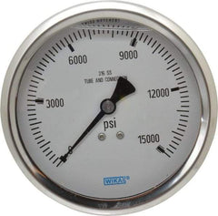 Wika - 4" Dial, 1/2 Thread, 0-15,000 Scale Range, Pressure Gauge - Lower Back Connection Mount, Accurate to 1% of Scale - Americas Industrial Supply