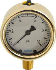 Wika - 2-1/2" Dial, 1/4 Thread, 0-10 Scale Range, Pressure Gauge - Lower Connection Mount, Accurate to 1.5% of Scale - Americas Industrial Supply