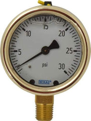 Wika - 2-1/2" Dial, 1/4 Thread, 0-30 Scale Range, Pressure Gauge - Lower Connection Mount, Accurate to 1.5% of Scale - Americas Industrial Supply