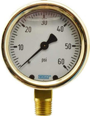 Wika - 2-1/2" Dial, 1/4 Thread, 0-60 Scale Range, Pressure Gauge - Lower Connection Mount, Accurate to 1.5% of Scale - Americas Industrial Supply