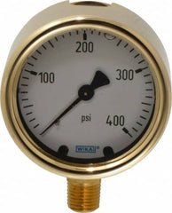 Wika - 2-1/2" Dial, 1/4 Thread, 0-400 Scale Range, Pressure Gauge - Lower Connection Mount, Accurate to 1.5% of Scale - Americas Industrial Supply