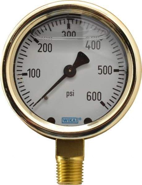 Wika - 2-1/2" Dial, 1/4 Thread, 0-600 Scale Range, Pressure Gauge - Lower Connection Mount, Accurate to 1.5% of Scale - Americas Industrial Supply