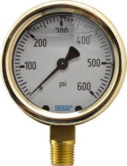 Wika - 2-1/2" Dial, 1/4 Thread, 0-600 Scale Range, Pressure Gauge - Lower Connection Mount, Accurate to 1.5% of Scale - Americas Industrial Supply