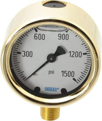 Wika - 2-1/2" Dial, 1/4 Thread, 0-1,500 Scale Range, Pressure Gauge - Lower Connection Mount, Accurate to 1.5% of Scale - Americas Industrial Supply