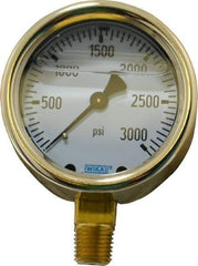 Wika - 2-1/2" Dial, 1/4 Thread, 0-3,000 Scale Range, Pressure Gauge - Lower Connection Mount, Accurate to 1.5% of Scale - Americas Industrial Supply