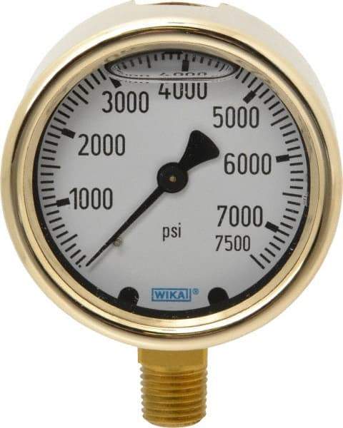 Wika - 2-1/2" Dial, 1/4 Thread, 0-7,500 Scale Range, Pressure Gauge - Lower Connection Mount, Accurate to 1.5% of Scale - Americas Industrial Supply