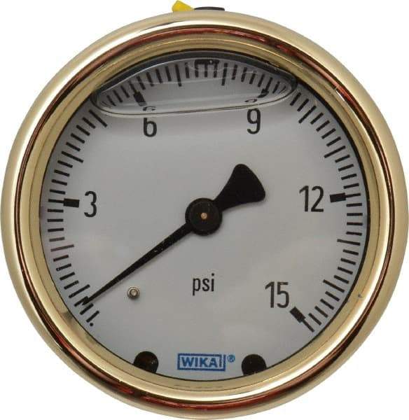 Wika - 2-1/2" Dial, 1/4 Thread, 0-15 Scale Range, Pressure Gauge - Back Connection Mount, Accurate to 1.5% of Scale - Americas Industrial Supply