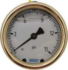 Wika - 2-1/2" Dial, 1/4 Thread, 0-15 Scale Range, Pressure Gauge - Back Connection Mount, Accurate to 1.5% of Scale - Americas Industrial Supply