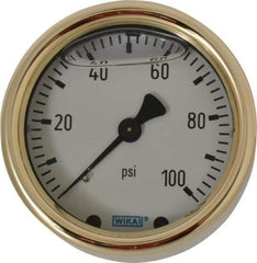 Wika - 2-1/2" Dial, 1/4 Thread, 0-100 Scale Range, Pressure Gauge - Back Connection Mount, Accurate to 1.5% of Scale - Americas Industrial Supply