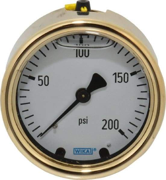 Wika - 2-1/2" Dial, 1/4 Thread, 0-200 Scale Range, Pressure Gauge - Back Connection Mount, Accurate to 1.5% of Scale - Americas Industrial Supply
