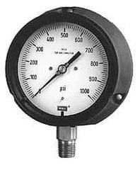 Wika - 4-1/2" Dial, 1/2 Thread, 30-0-200 Scale Range, Pressure Gauge - Lower Connection, Rear Flange Connection Mount, Accurate to 0.5% of Scale - Americas Industrial Supply