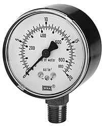 Wika - 4" Dial, 1/4 Thread, 0-15/0-380 Scale Range, Pressure Gauge - Lower Connection Mount, Accurate to 1.5% of Scale - Americas Industrial Supply