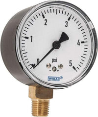 Wika - 2-1/2" Dial, 1/4 Thread, 0-5 Scale Range, Pressure Gauge - Lower Connection Mount, Accurate to 1.5% of Scale - Americas Industrial Supply