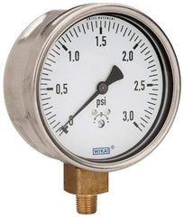 Wika - 4" Dial, 1/4 Thread, 0-3 Scale Range, Pressure Gauge - Lower Connection Mount, Accurate to 1.5% of Scale - Americas Industrial Supply