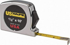 US Tape - 10' x 1/2" Yellow Blade Tape Measure - 1/16" Graduation, Inch Graduation Style, Silver Case - Americas Industrial Supply