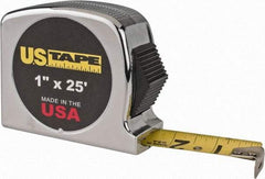 US Tape - 25' x 1" Yellow Blade Tape Measure - 1/32 & 1/16" Graduation, Inch Graduation Style, Silver Case - Americas Industrial Supply