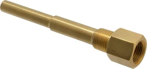 Alloy Engineering - 6 Inch Overall Length, 1/2 Inch Thread, Brass Standard Thermowell - 4-1/2 Inch Insertion Length - Americas Industrial Supply