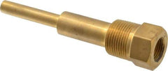 Alloy Engineering - 6 Inch Overall Length, 1 Inch Thread, Brass Standard Thermowell - 4-1/2 Inch Insertion Length - Americas Industrial Supply