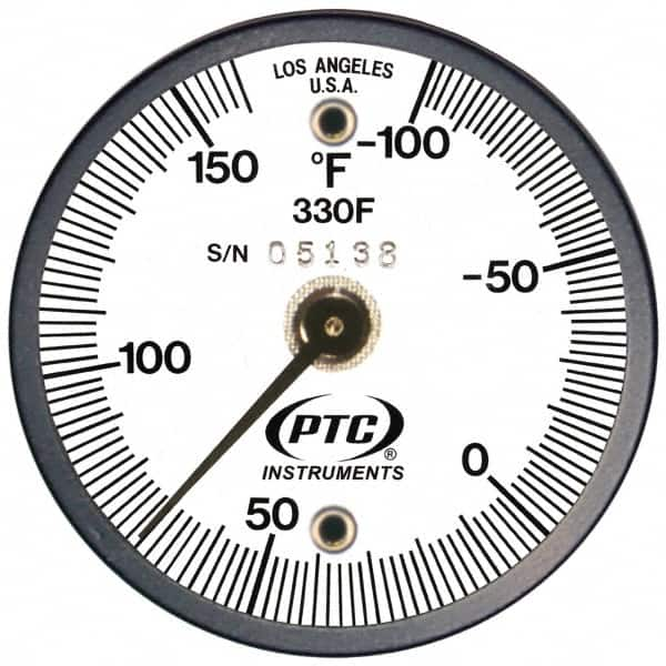 PTC Instruments - -100 to 160°F, 2 Inch Dial Diameter, Dual Magnet Mount Thermometer - 2° Division Graduation - Americas Industrial Supply