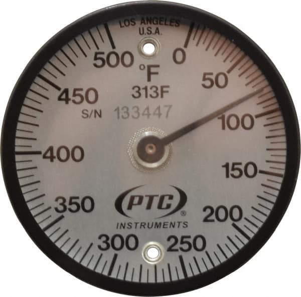 PTC Instruments - 500°F, 2 Inch Dial Diameter, Dual Magnet Mount Thermometer - 5° Division Graduation - Americas Industrial Supply