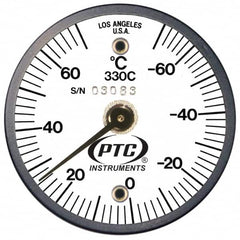 PTC Instruments - -70 to 70°C, 2 Inch Dial Diameter, Dual Magnet Mount Thermometer - 2° Division Graduation - Americas Industrial Supply