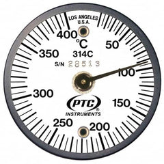 PTC Instruments - 10 to 400°C, 2 Inch Dial Diameter, Dual Magnet Mount Thermometer - 5° Division Graduation - Americas Industrial Supply