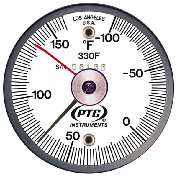 PTC Instruments - -100 to 160°F, 2 Inch Dial Diameter, Dual Magnet Mount Thermometer - 2° Division Graduation - Americas Industrial Supply