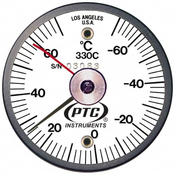 PTC Instruments - -70 to 70°C, 2 Inch Dial Diameter, Dual Magnet Mount Thermometer - 2° Division Graduation - Americas Industrial Supply