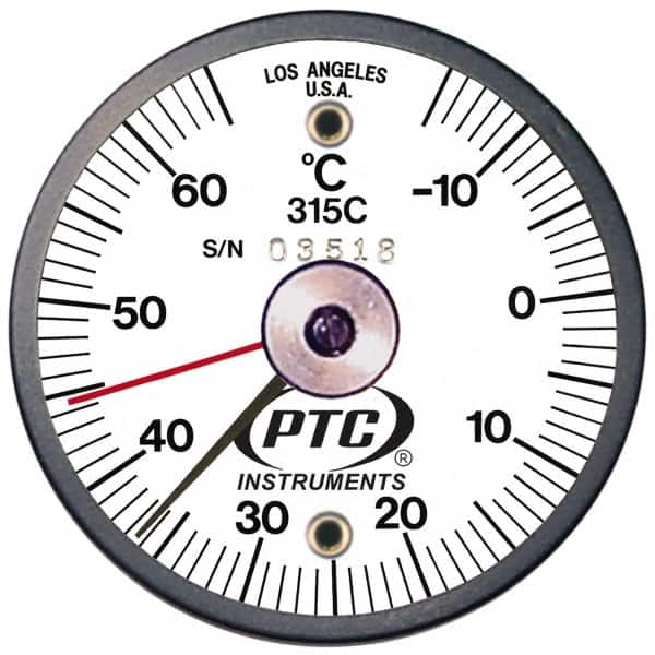 PTC Instruments - -15 to 65°C, 2 Inch Dial Diameter, Dual Magnet Mount Thermometer - 1° Division Graduation - Americas Industrial Supply