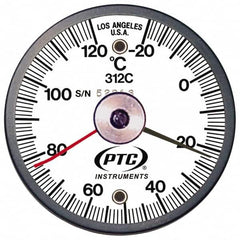 PTC Instruments - -20 to 120°C, 2 Inch Dial Diameter, Dual Magnet Mount Thermometer - 1° Division Graduation - Americas Industrial Supply