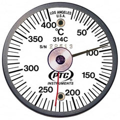 PTC Instruments - 10 to 400°C, 2 Inch Dial Diameter, Dual Magnet Mount Thermometer - 5° Division Graduation - Americas Industrial Supply