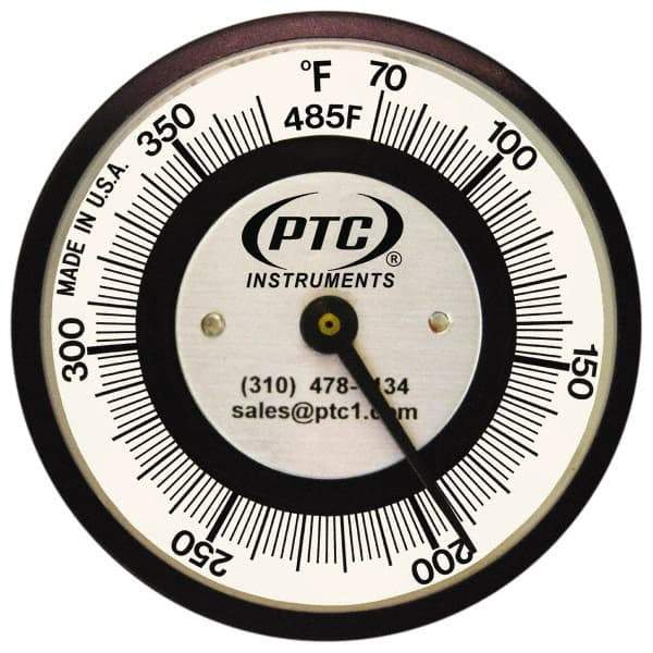 PTC Instruments - 70 to 370°F, 2 Inch Dial Diameter, Pipe Surface Clip On Thermometer - 2° Division Graduation - Americas Industrial Supply