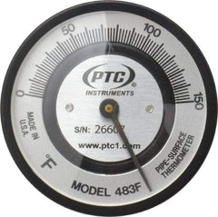 PTC Instruments - 150°F, 2 Inch Dial Diameter, Pipe Surface Spring Held Thermometer - 2° Division Graduation - Americas Industrial Supply