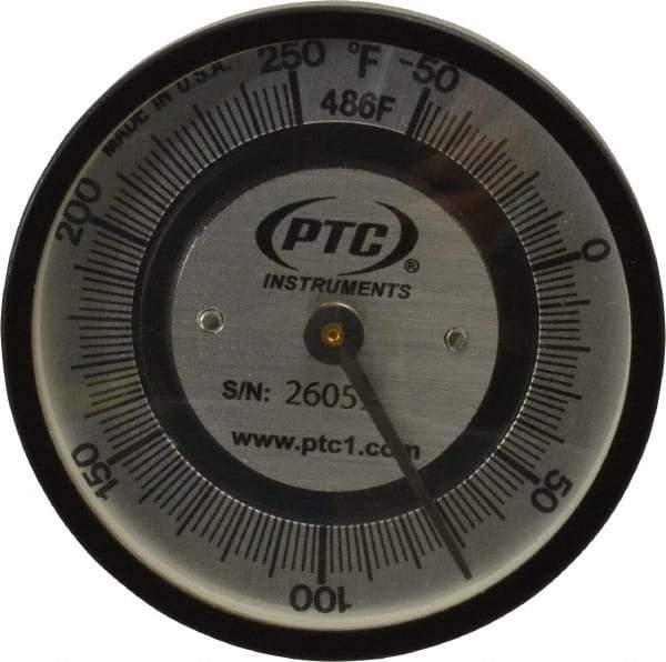 PTC Instruments - -50 to 250°F, 2 Inch Dial Diameter, Pipe Surface Spring Held Thermometer - 2° Division Graduation - Americas Industrial Supply