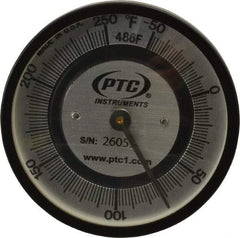 PTC Instruments - -50 to 250°F, 2 Inch Dial Diameter, Pipe Surface Spring Held Thermometer - 2° Division Graduation - Americas Industrial Supply