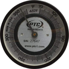 PTC Instruments - 70 to 370°F, 2 Inch Dial Diameter, Pipe Surface Spring Held Thermometer - 2° Division Graduation - Americas Industrial Supply