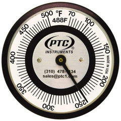 PTC Instruments - 70 to 500°F, 2 Inch Dial Diameter, Pipe Surface Spring Held Thermometer - 5° Division Graduation - Americas Industrial Supply