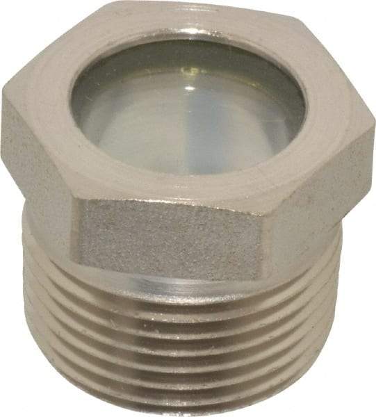 LDI Industries - 3/4" Sight Diam, 3/4" Thread, 0.94" OAL, High Pressure Fused Pipe Thread, Open View Sight Glass & Flow Sight - 1-1/16" Head, 1,500 Max psi, 3/4-14 Thread - Americas Industrial Supply