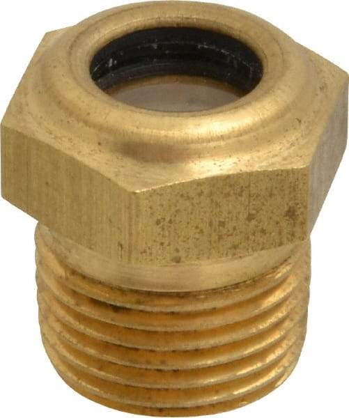 LDI Industries - 7/16" Sight Diam, 3/8" Thread, 0.88" OAL, Low Pressure Pipe Thread Lube Sight with Reflector Sight Glass & Flow Sight - 3/4" Head, 30 Max psi, 3/8-18 Thread - Americas Industrial Supply